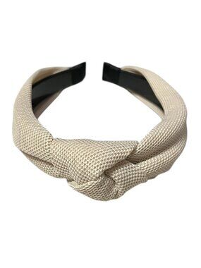 Beige Wide Textured Fabric Fashion Headband w/ Knot